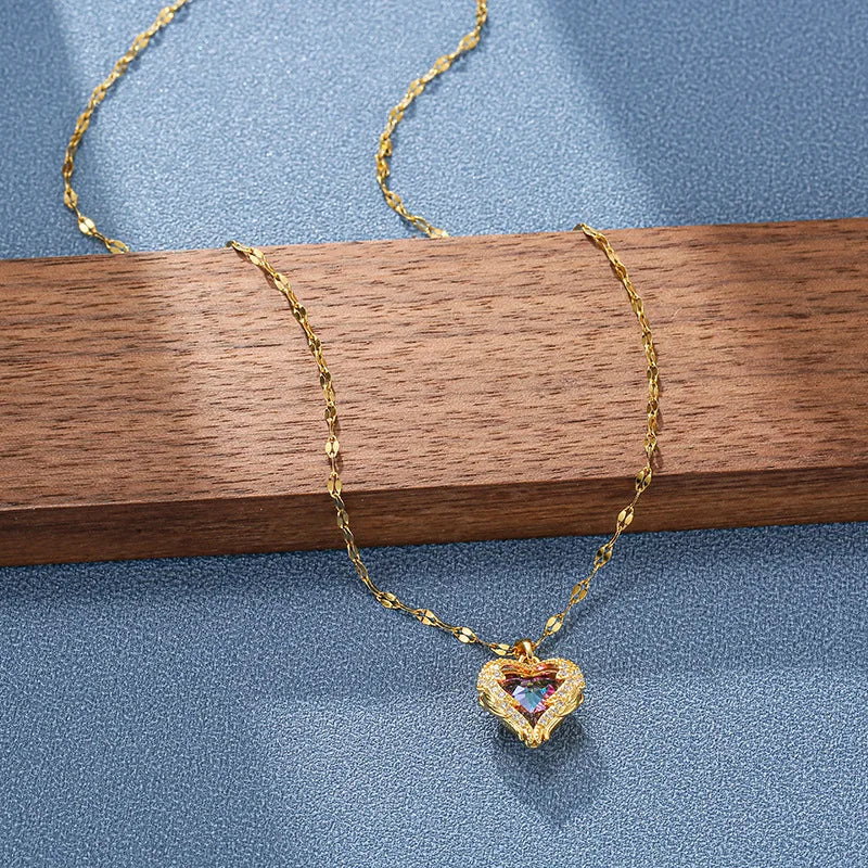 Collier cœur doré — chaîne en acier inoxydable