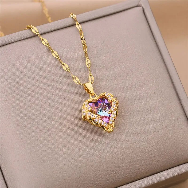 Collier cœur doré — chaîne en acier inoxydable